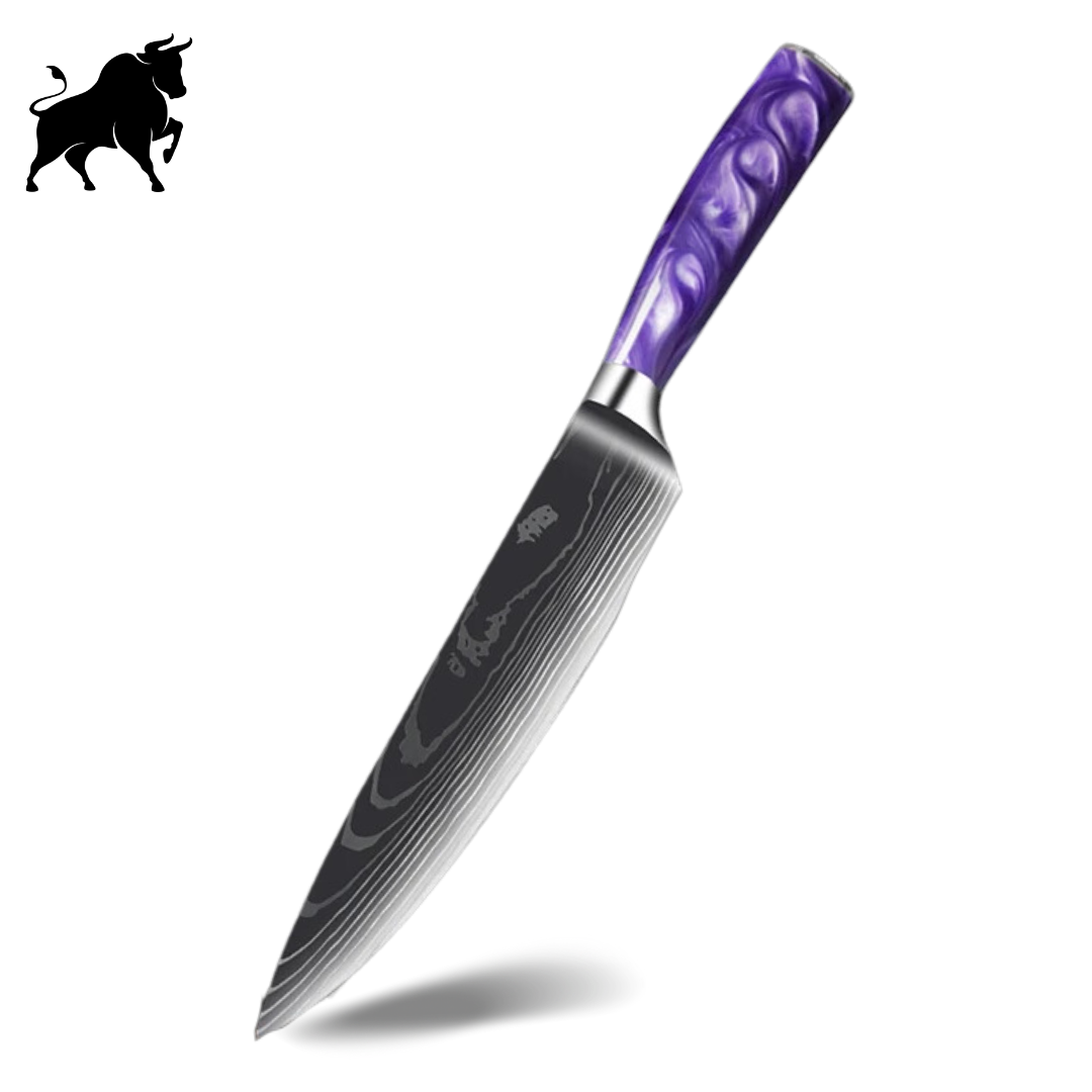 Faca Chefe Purple Acabamento Aço Damasco Bufaluz