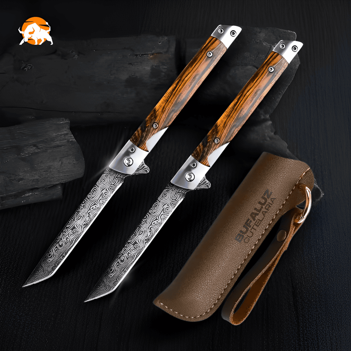 Combo 2 Canivetes Artesanais Acabamento Aço Damasco Bufaluz - Forjada a Mão [COMPRE 1 LEVE 2]
