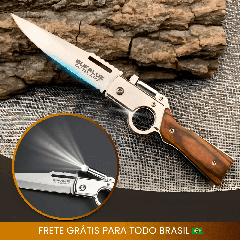 Faca Artesanal Selva Bufaluz - Forjada a Mão + Lanterna Grátis