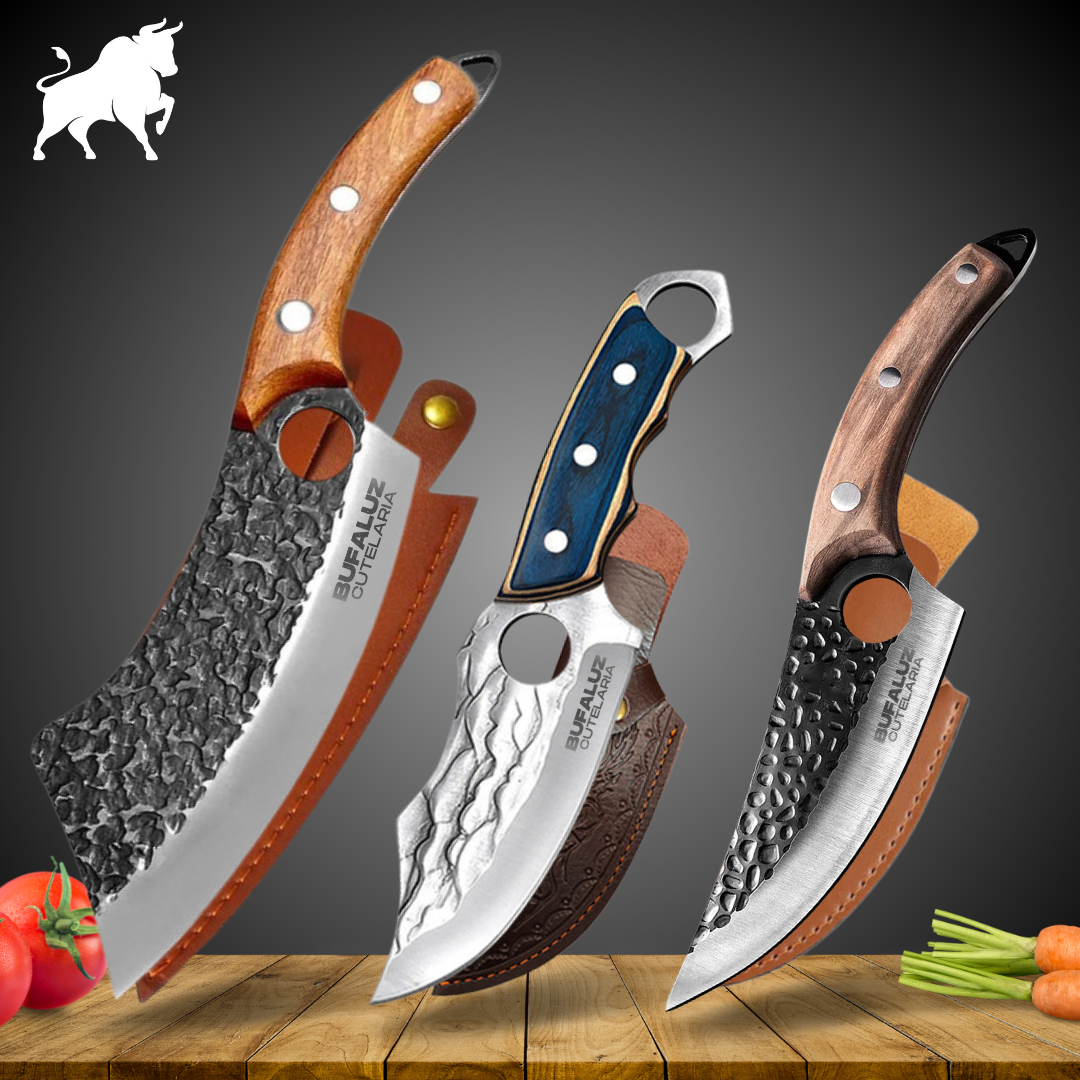 Combo 3 Facas Profissionais Bufaluz - Compre 1 e Leve 3 [Forjadas a Mão]