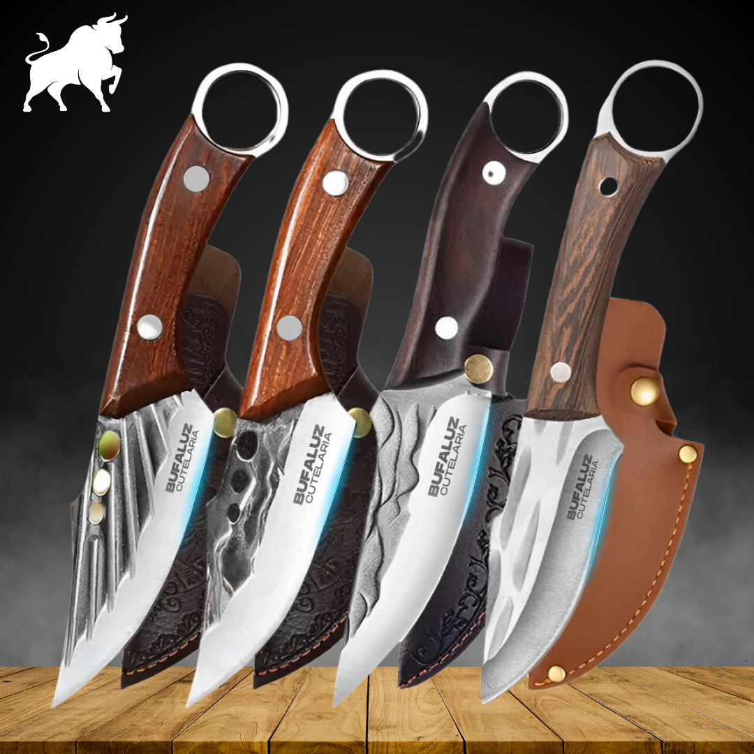 Combo 4 Facas Artesanais Ultra-Resistentes Bufaluz - Forjadas a Mão [Compre 2 Leve 4]