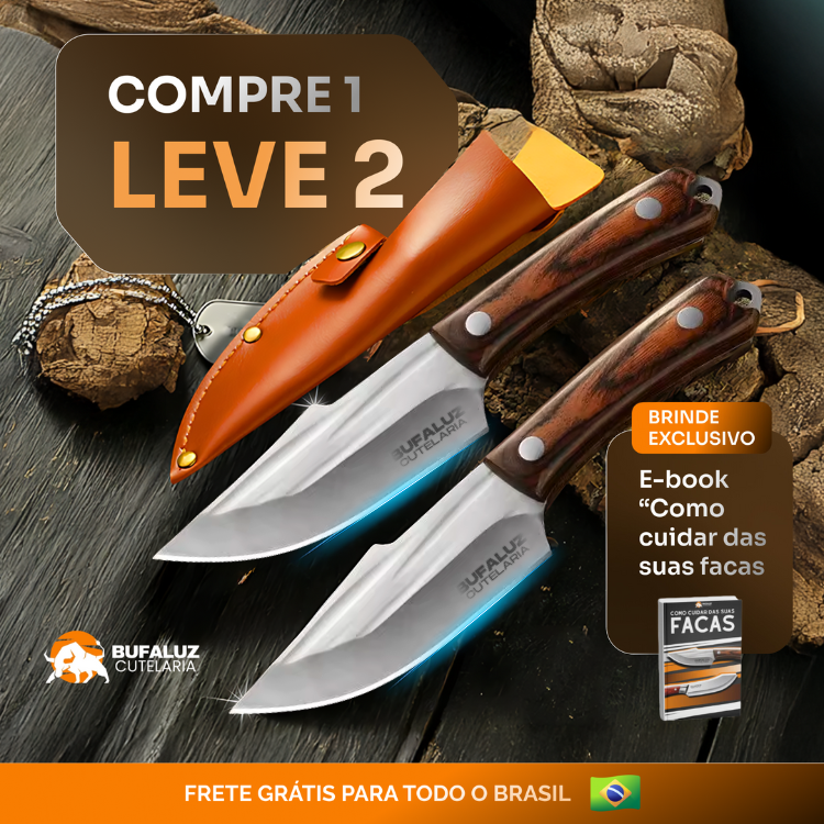 Combo 2 Facas Artesanais Cactus Bufaluz Forjadas a Mão - Compre 1 Leve 2 + Bainha de Couro Grátis