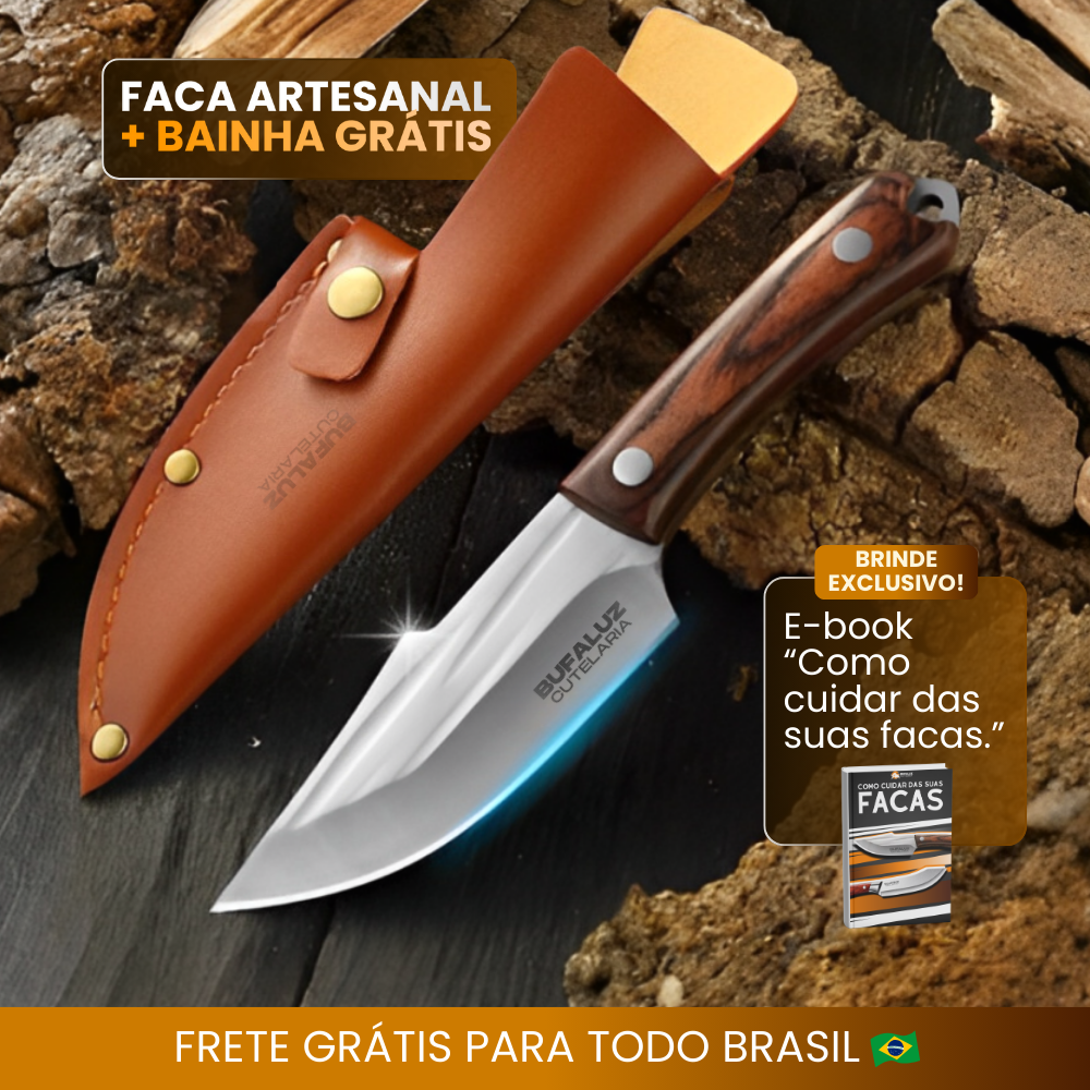 [OFERTA LIMITADA] Faca Artesanal Cactus Bufaluz - Forjada a Mão + Bainha de Couro Grátis