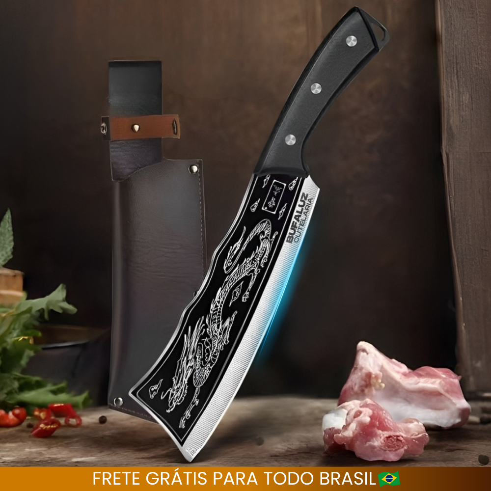 [OFERTA LIMITADA] Cutelo Artesanal Rock Bufaluz - Forjado a Mão + Bainha de Couro Grátis
