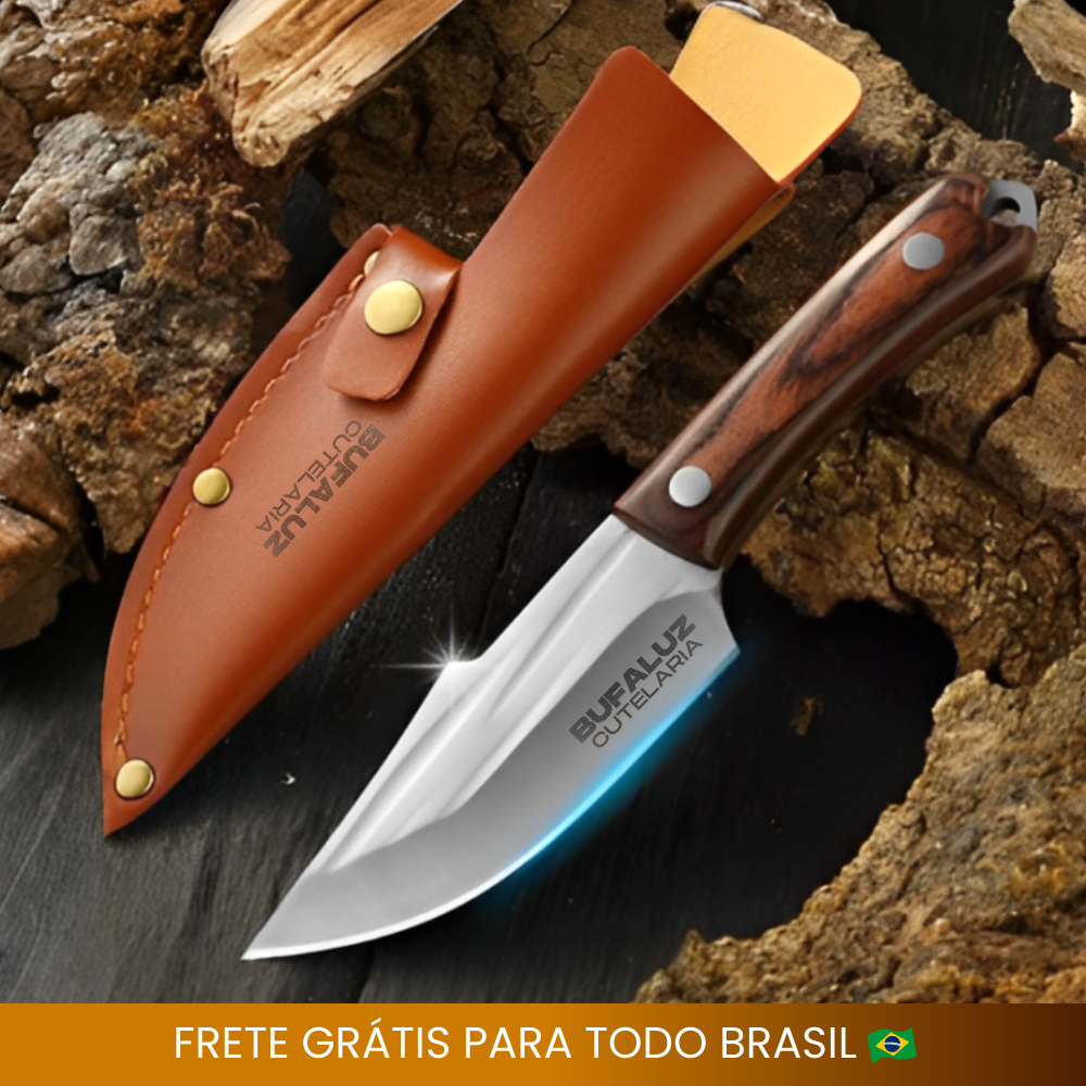 Faca Artesanal Cactus Bufaluz - Forjada a Mão + Bainha de Couro Grátis